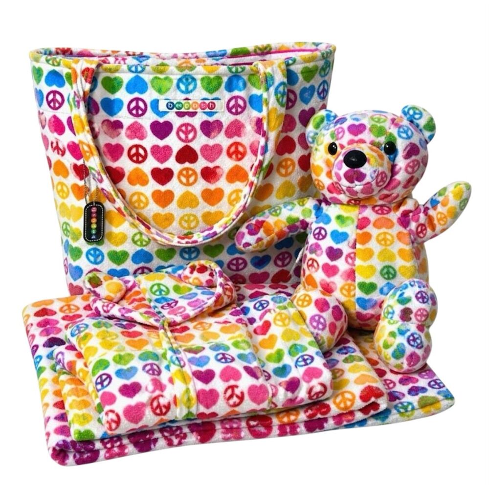 BeePosh Peace Hearts Hoodie Teddy Bear Blanket Tote Kids L/XL FAO Schwartz NYC